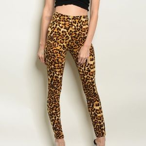 Cheetah leopard elastic waistband sparkle leggings